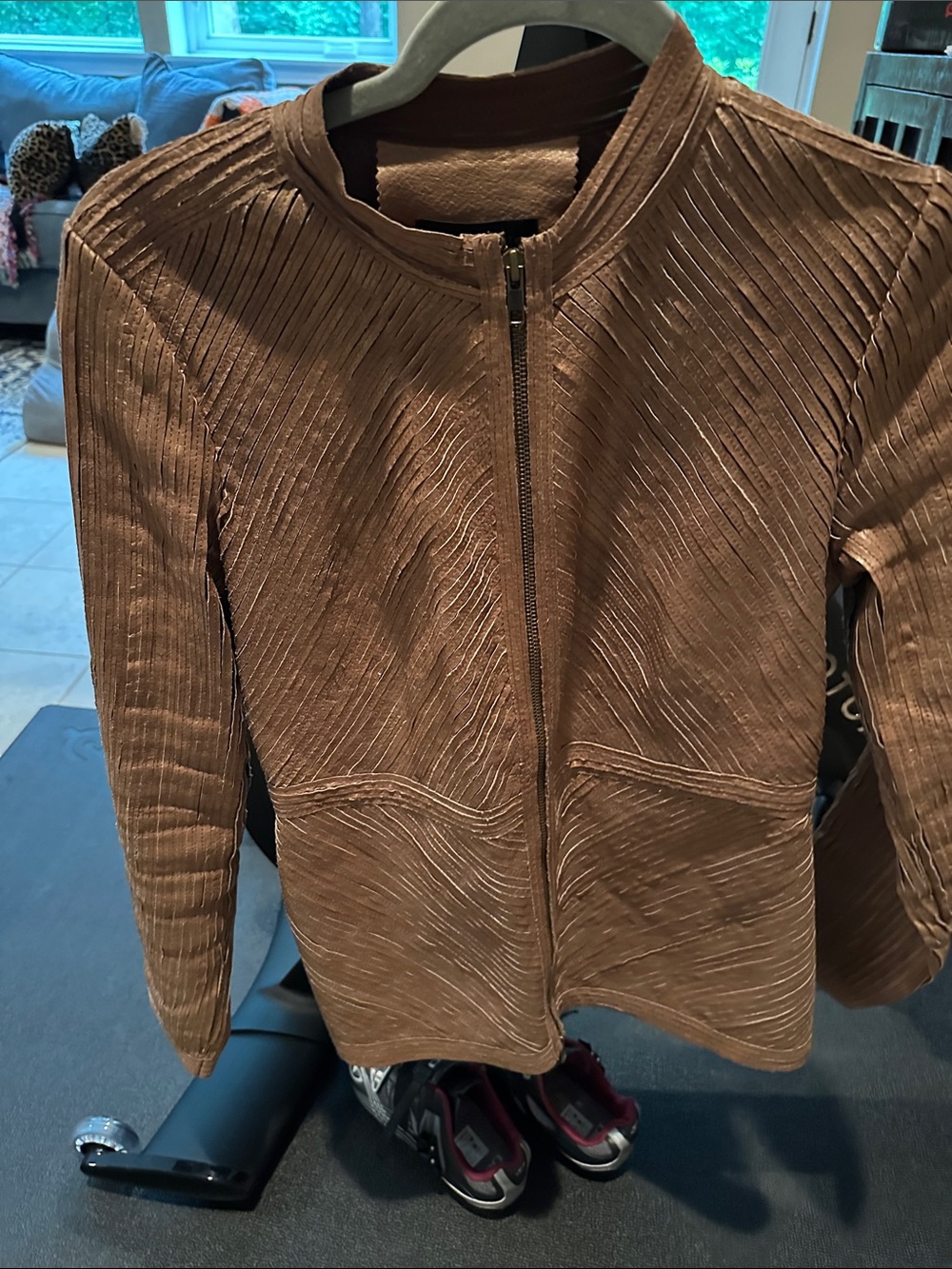 Texture Zip-Front Women's LEATHER Jacket - Brown